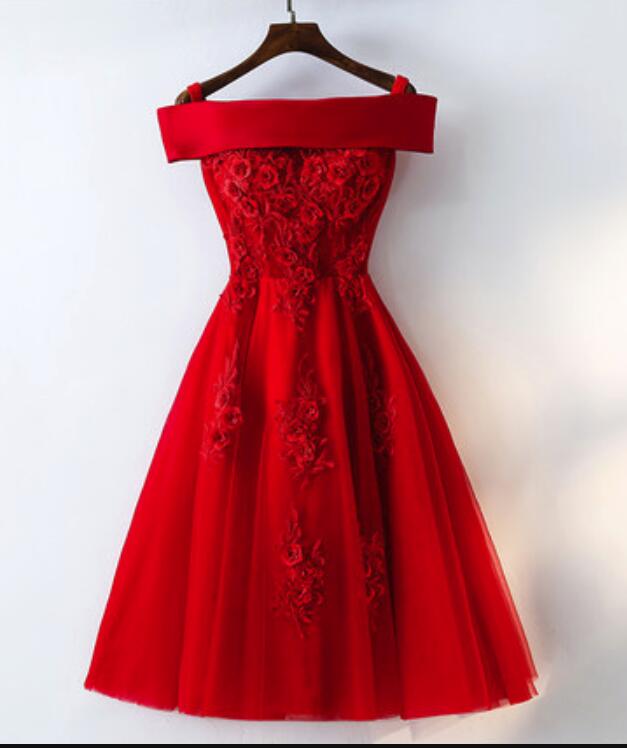 Red Satin And Tulle Short Party Dress, Lovely Red Homecoming Dress, Cute Formal Dress