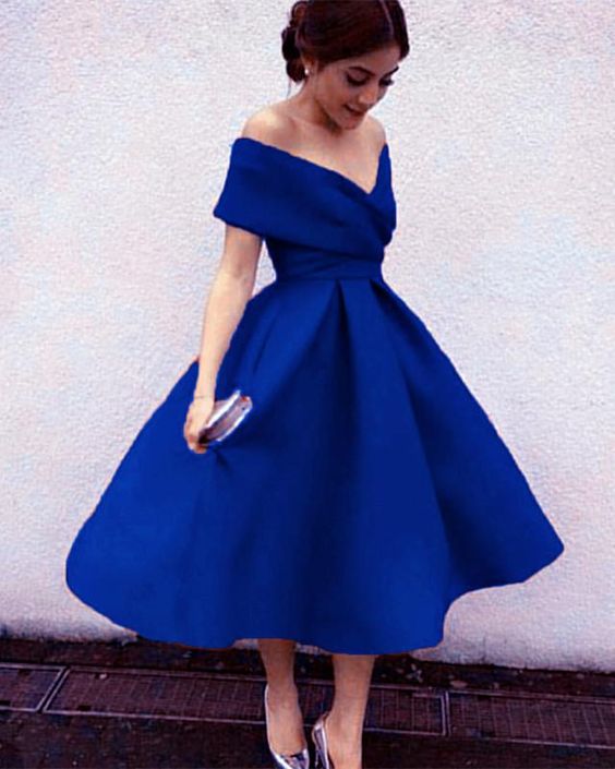 royal blue off the shoulder bridesmaid dress