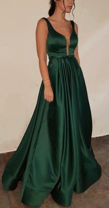 dark green satin gown