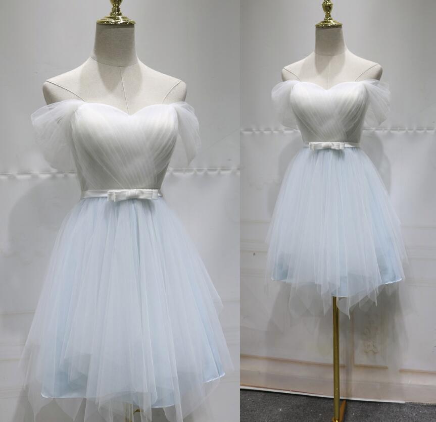 White And Light Blue Adorable Knee Length Party Dress, Cute Party Dress 2018, Beautiful Lovely Dresses