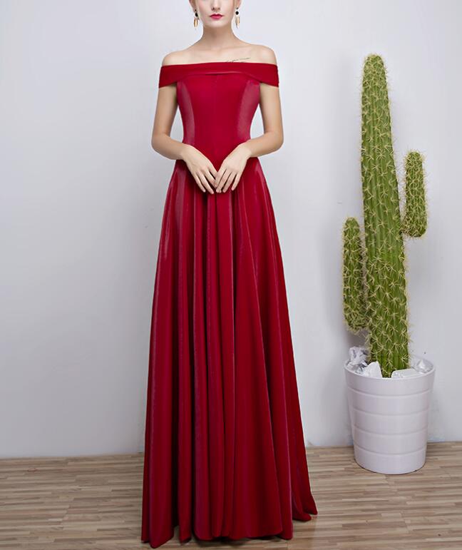 Beautiful Red Off Shoulder Velvet Long Party Gowns, A-line Formal Dresses, Pretty Evening Gowns