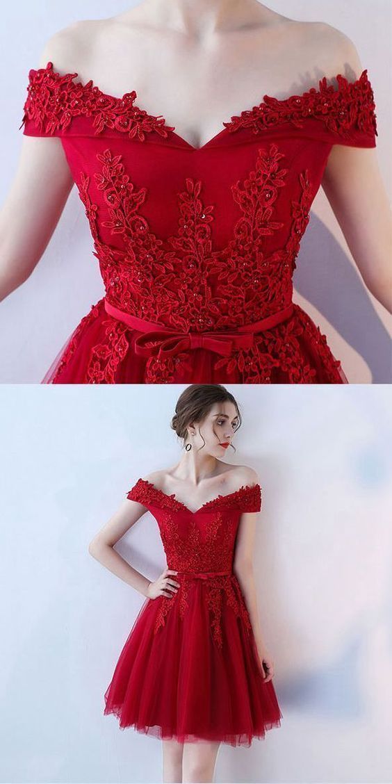 Red Off Shoulder Homecoming Dresses, Simple Party Dresses, Prom Dress 2018, Formal Dress For