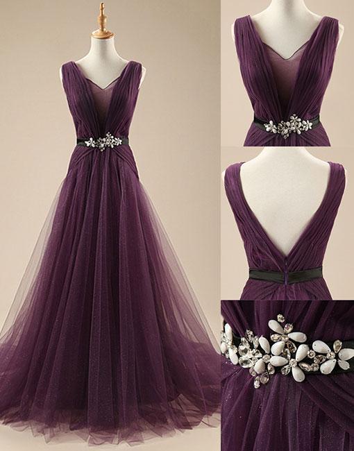Tulle Purple Elegant Evening Party Dresses, Wedding Formal Gowns, Party Dresses 2018