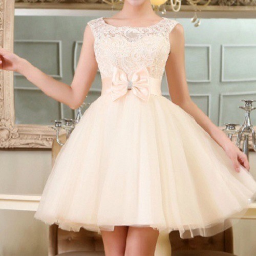 Cute Tulle Champagne Short Teen Formal Dress With Bow, Lovely Party Dress, Homecoming Dresses