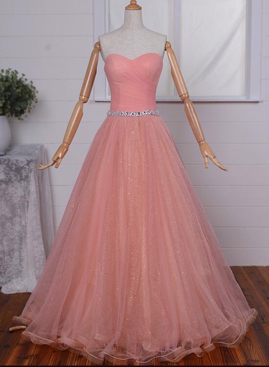 Light Coral Sweetheart Tulle Floor Length Party Dress,ball Gowns Dresses For Woman, Sweet 16 Dresses