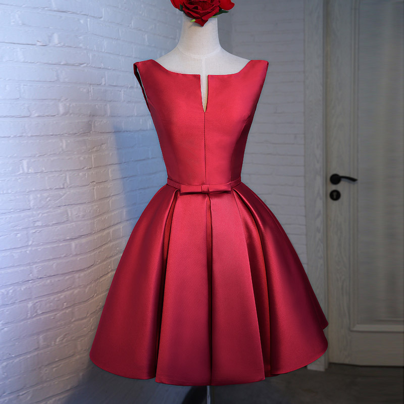 Red Satin Short Party Dresses, Knee Length Formal Dress, Beautiful Satin Formal Dress