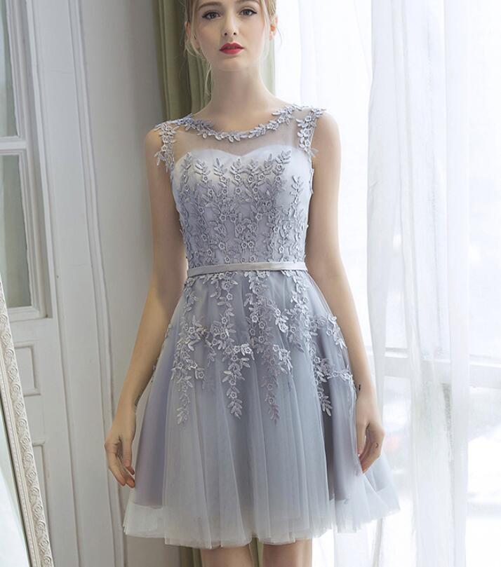 Grey Tulle Short Handmade Graduation Dress, Homecoming Dress 2018,tulle Short Prom Dress