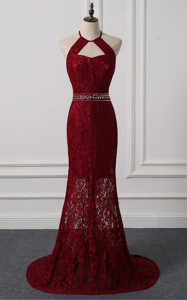 Beautiful Dark Red Lace Mermaid Long Formal Dress, Wine Red Wedding Party Dresses