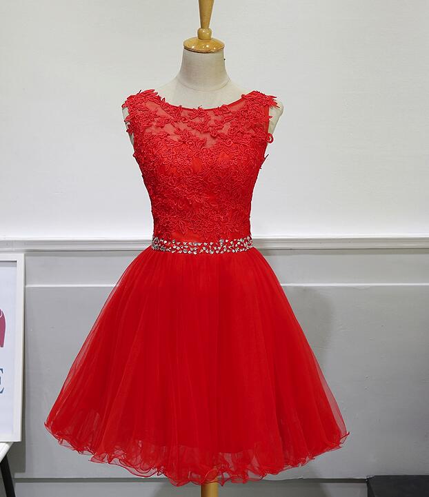 Red Homecoming Dresses 2018, Formal Dresses, Tulle And Lace Knee Length Party Dresses 2018, Prom Dress