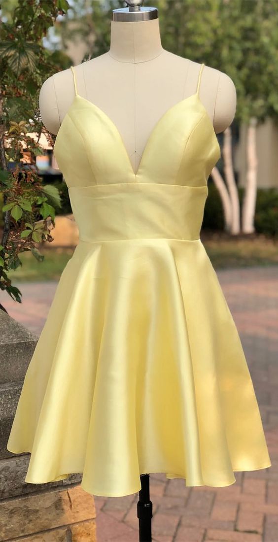 Light Yellow Homecoming Dresses, Cute Short Prom Dresses, Party Dress 2019