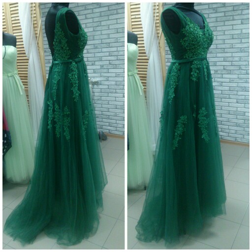 Green Tulle Prom Dress 2019, Beautiful Party Dresses, Green Wedding Party Dresses