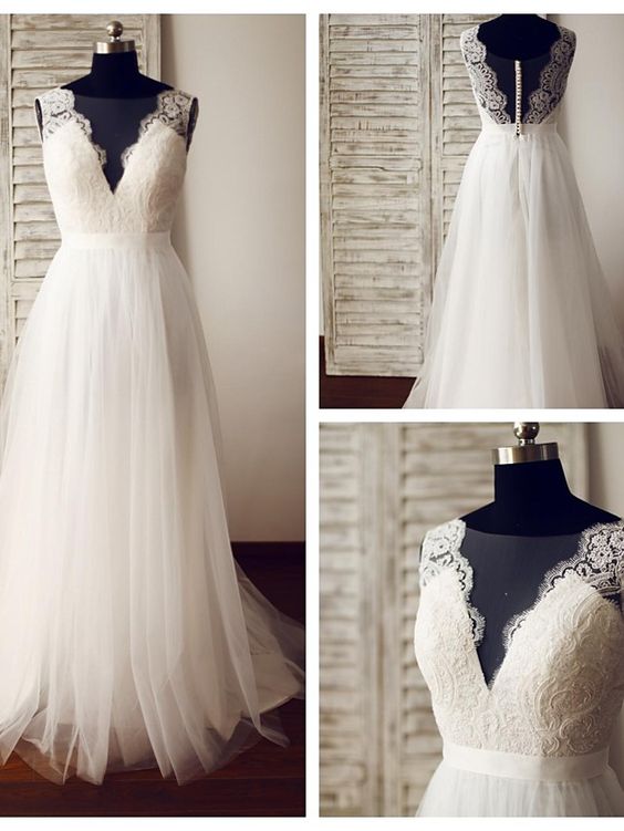 Lace Tulle White Elegant Party Gowns, Wedding Gowns, Bridal Gowns