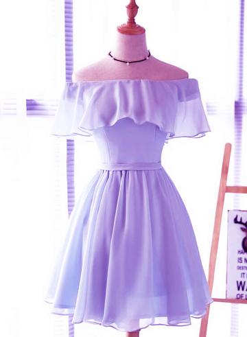 Lavender Chiffon Homecoming Dresses, Off Shoulder Bridesmaid Dresses, Party Dresses 2019