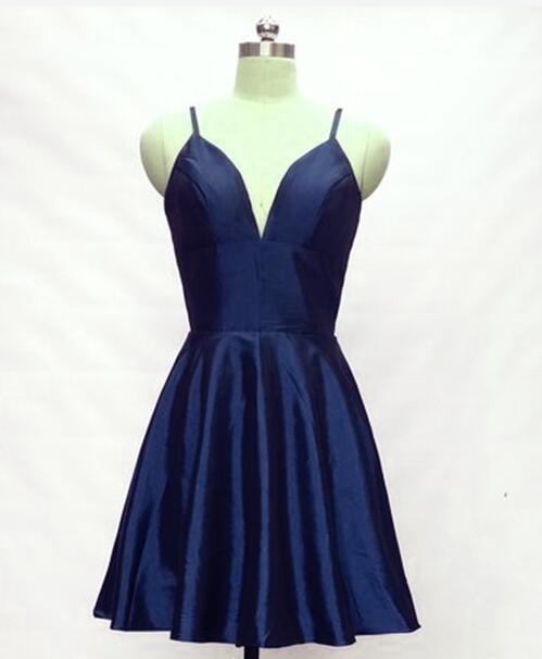 Navy Blue Homecoming Dresses, Straps Short Party Dresses, Formal Dresses