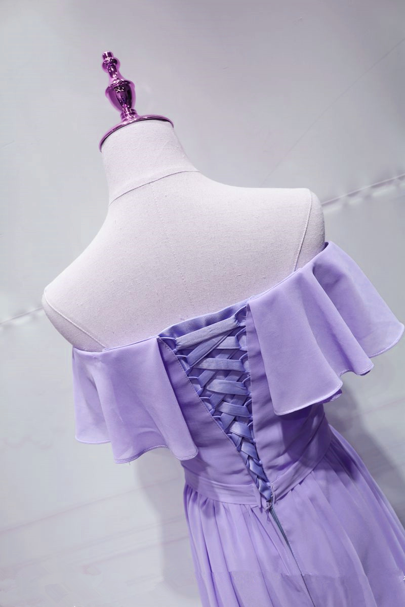 Lavender A Line Scoop Pleated Chiffon Bridesmaid Dress LBQB0003 main image 1
