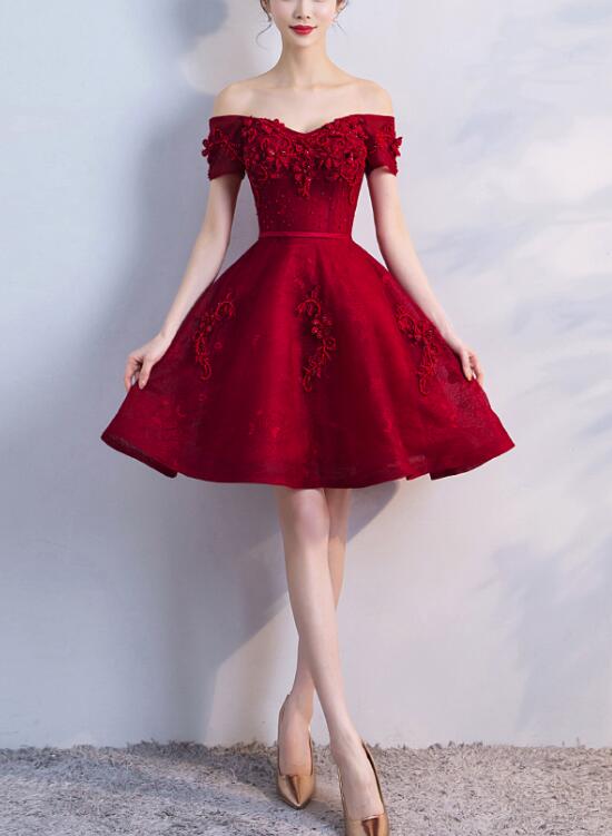 Lovely Dark Red Homecoming Dress, Beautiful Cut Party Dress 2019