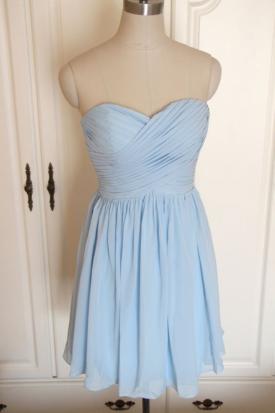 Light Blue Chiffon Sweetheart Short Bridesmaid Dress, Charming Simple Bridesmaid Dress