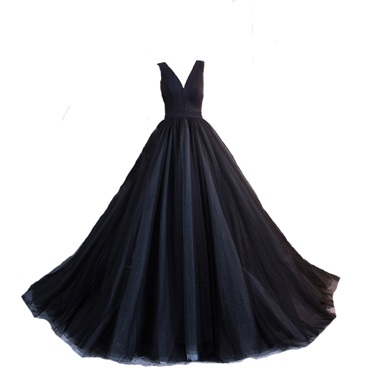 Charming Black Tulle V-neckline Formal Gown, Black Evening Dress, Black Party Dress