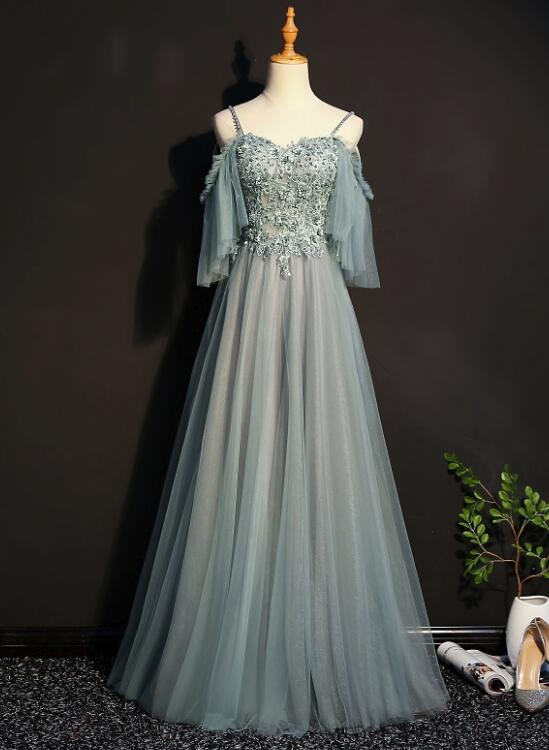 Charming Tulle Off Shoulder A-line Party Dress, Elegant Evening Dress