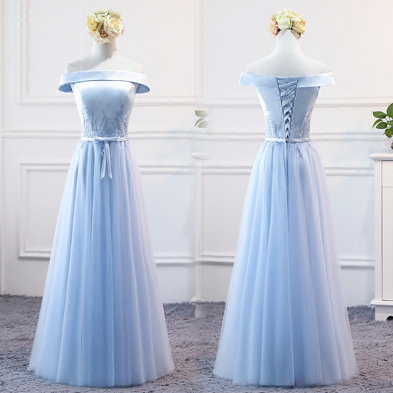 Light Blue Off Shoulder Long Wedding Party Dress, Charming Handmade Formal Gown