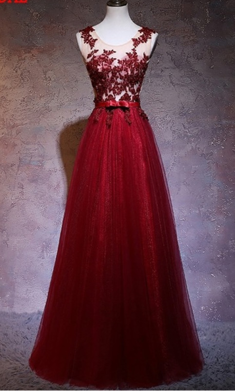 Wine Red Tulle Long Formal Dress, Pretty Party Gown, Prom Dress 2019