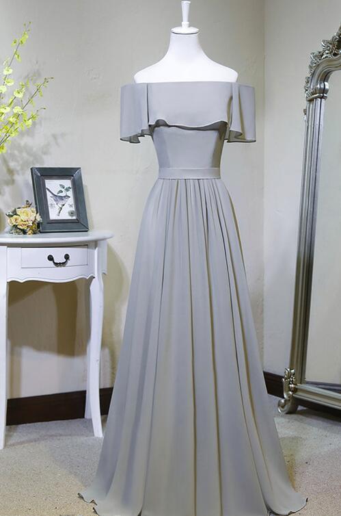 Grey Off Shoulder Bridesmaid Dress, Elegant Party Dress 2019