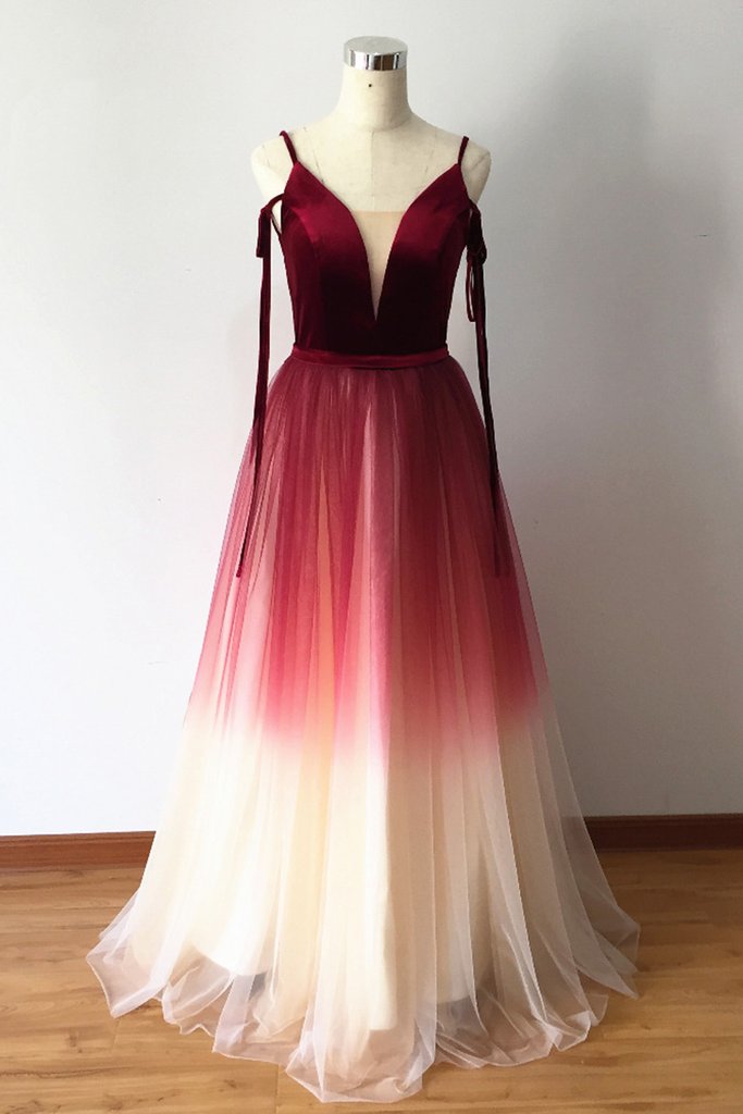 Gradient Red Velvet And Tulle Stylish Formal Dress Charming Party