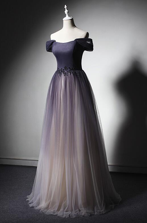 Gradient Tulle Purple Long Junior Prom Dress, Lovely Prom Gowns, Party Dress 2019