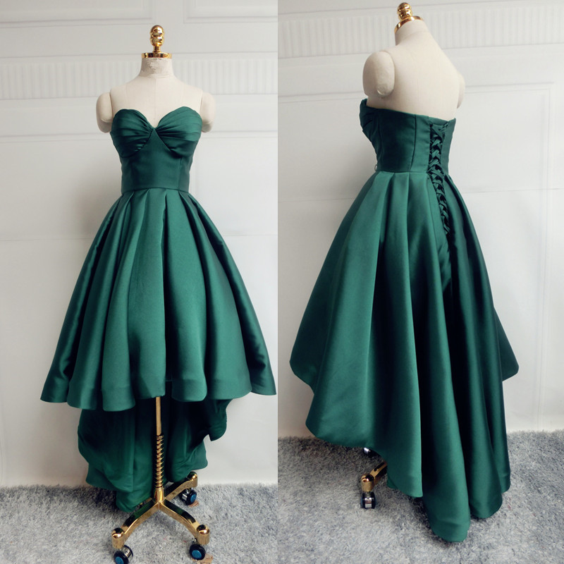 Dark Green Sweetheart High Low Party Dress, Green Homecoming Dress 2019