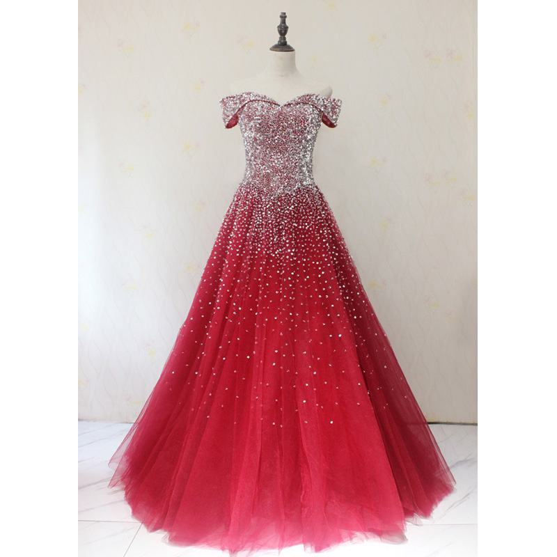 red glitter gown