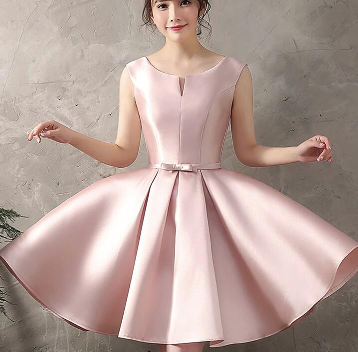 Pink Satin Cute Party Dress, Lovely Formal Dress 2019, Prom Dresses 2019