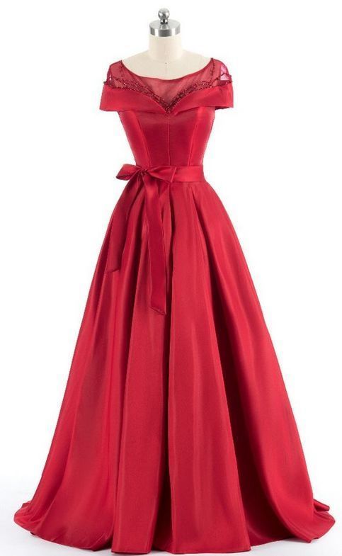 Red Satin A--line Long Prom Dress 2019, Cute Party Dress, Satin Formal Gown