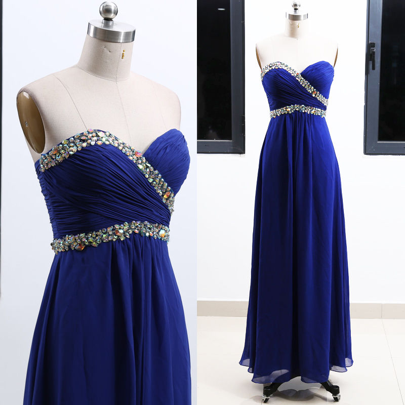 Royal Blue Sweetheart Beaded Simple Prom Dress,blue Long Formal Dresses 2019