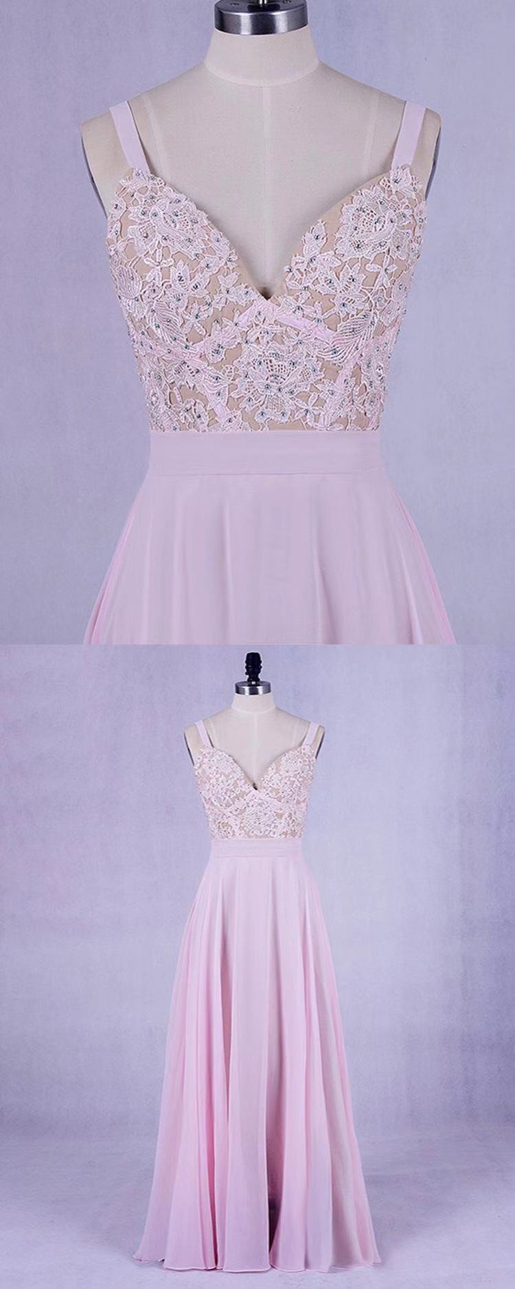 Charming Pink Chiffon Applique Sweetheart Formal Gown, Beautiful Prom Dresses 2019