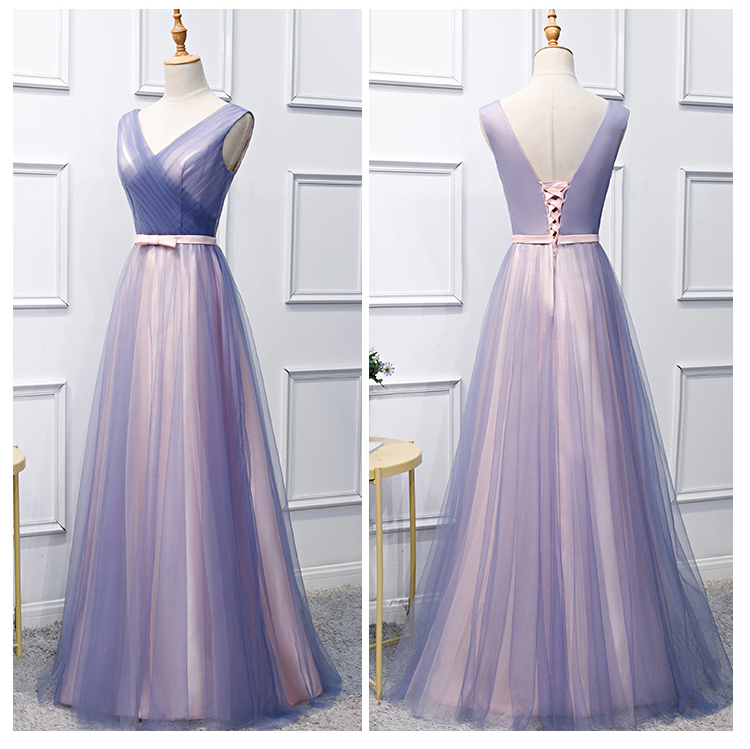 Beautiful V-neckline Tulle Floor Length Prom Dress 2019, Long Party Dresses For Weddings