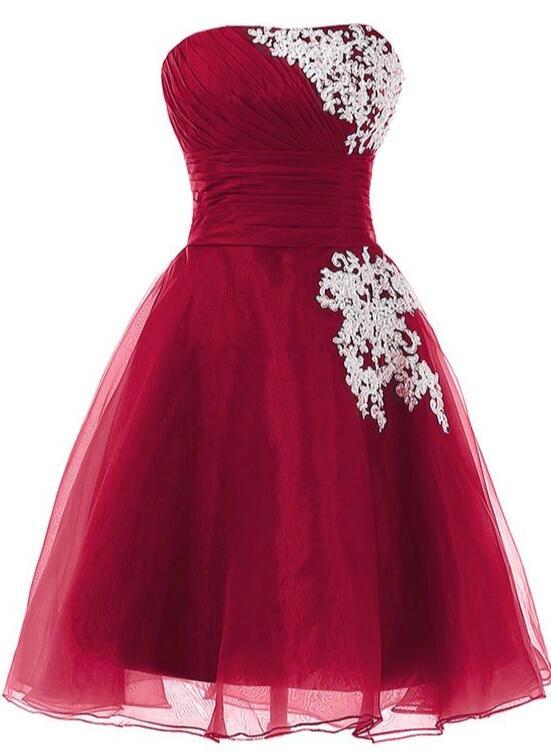 Adorable Wine Red Organza Short Party Dress, Cute Formal Dresses 2019