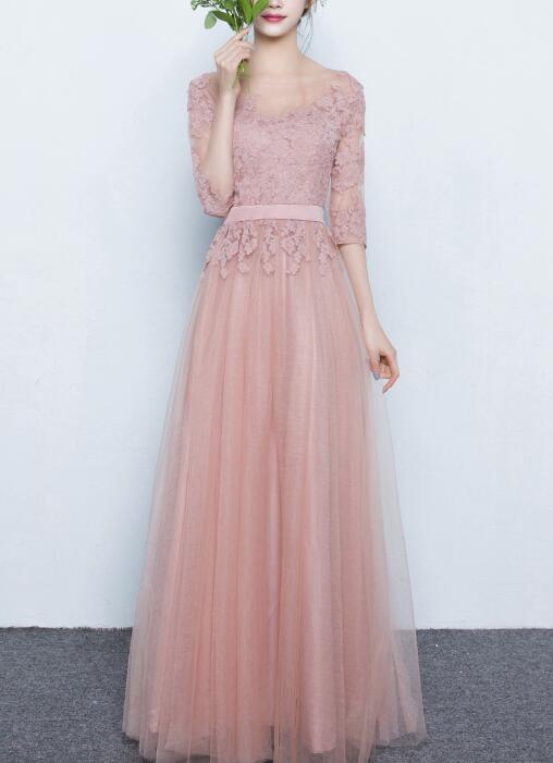 Pink Tulle Bridesmaid Dresses Long, Lovely Bridesmaid Dresses 2019, Formal Gowns 2019