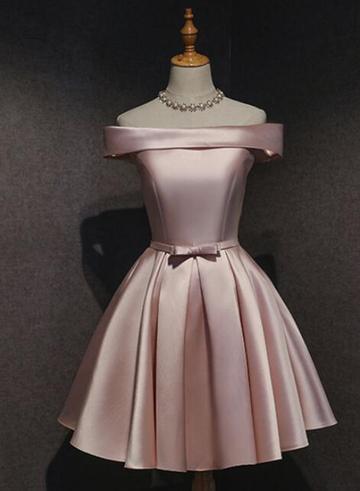 Pink Satin Off Shoulder Lovely Handmade Homecoming Dress 2019