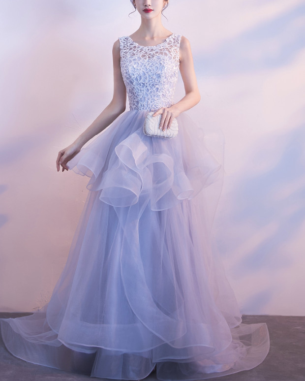 grey blue dresses for weddings Grey Chiffon Bridesmaid Dress with Sweetheart Neckline main image 1