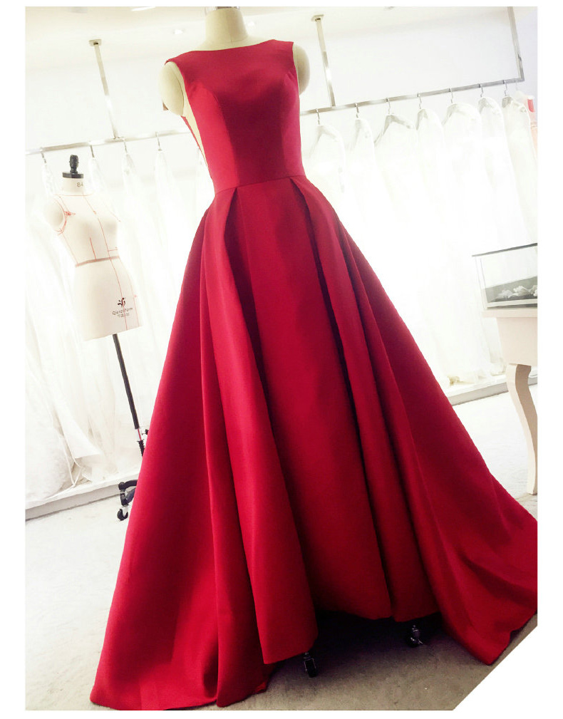Red Satin Backless Long Formal Dress 2019, Gorgeous Party Gowns 2019