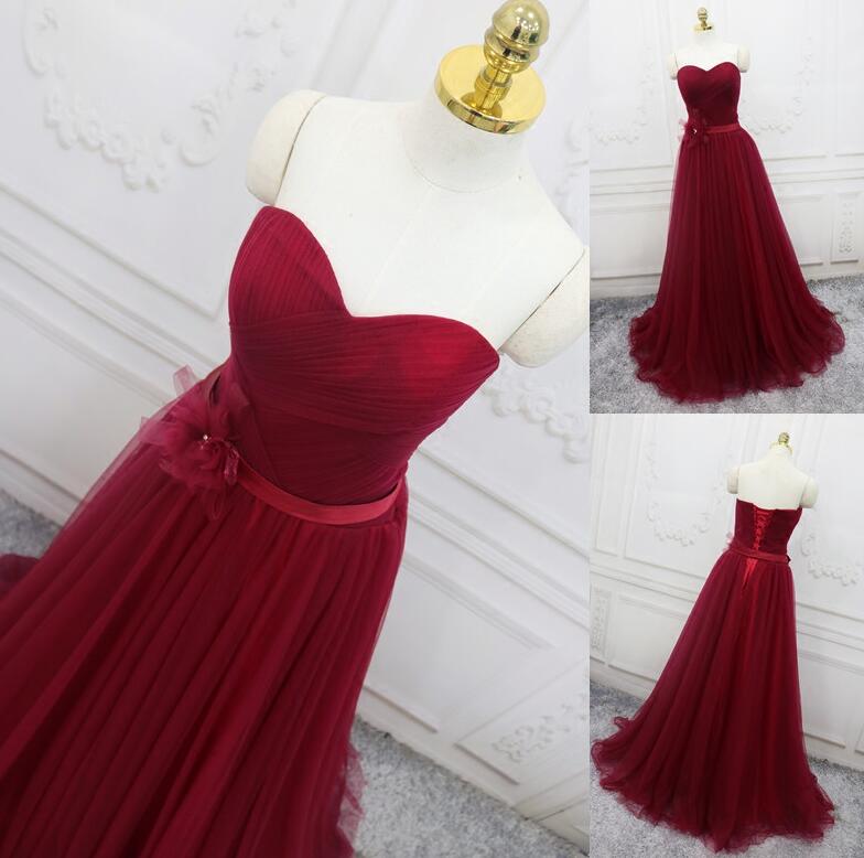 Gorgeous Wine Red Tulle Bridesmaid Dress, Long Formal Tulle Evening Party Dress
