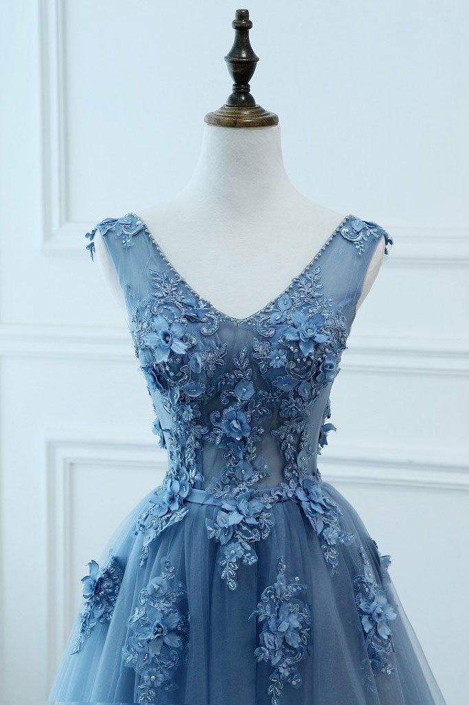 Beautiful Blue Tulle Prom Dress 2019, Long Party Gowns, Prom Dresses ...
