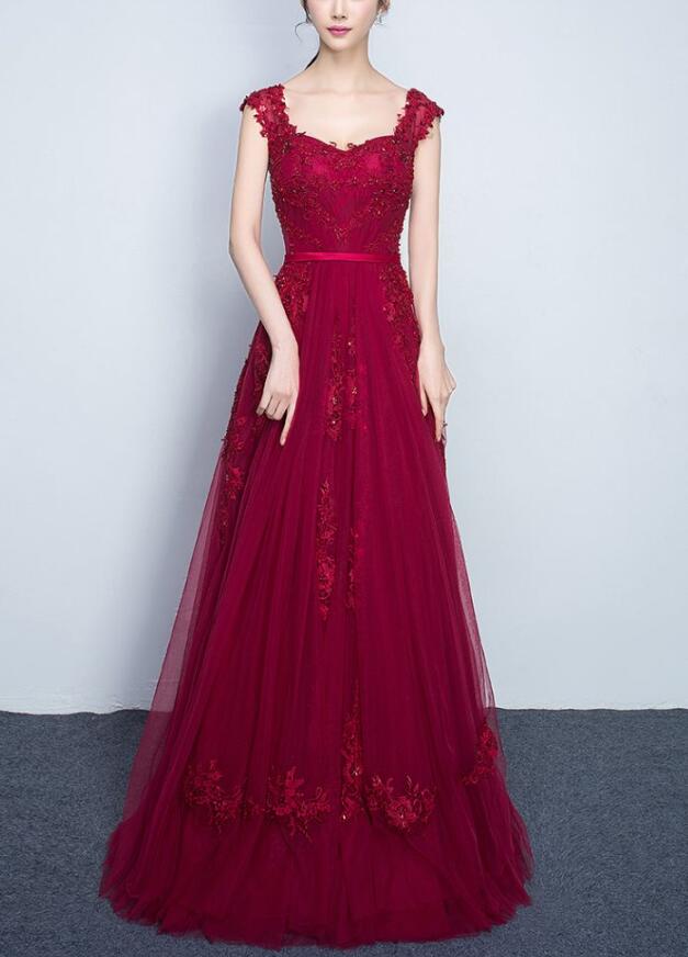 Beautiful Wine Red Tulle Straps Long Party Dress, Elegant Formal Dress 2019, Tulle Gown 2019