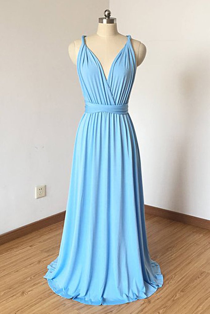Beautiful Blue Bridesmaid Dress Cross Back Long Party Dress, Cute Party Dress 2019