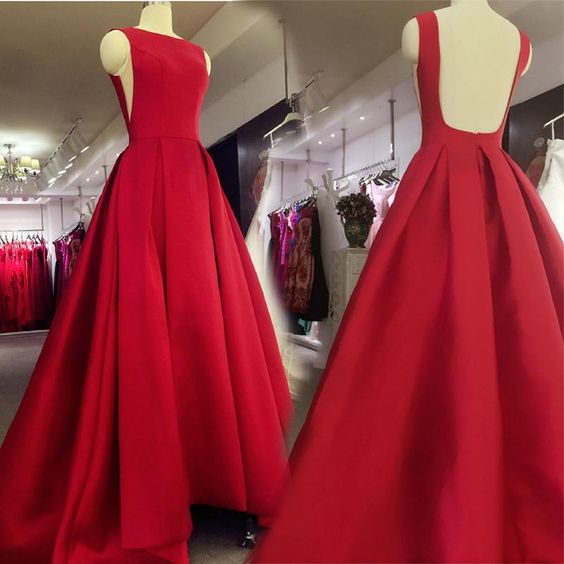 Sexy Red Long Backless Formal Gown 2019, Red Wedding Party Dresses 2019