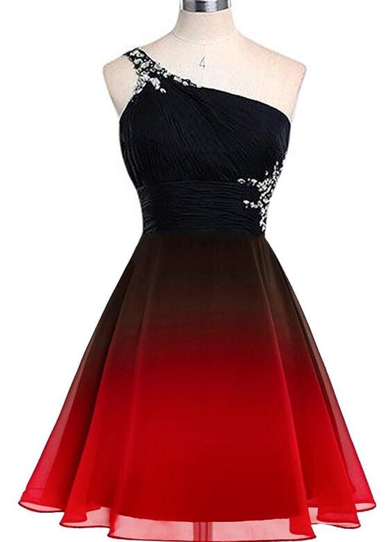 Beautiful One Shoulder Gradient Party Dress, Gradient Formal Dresses