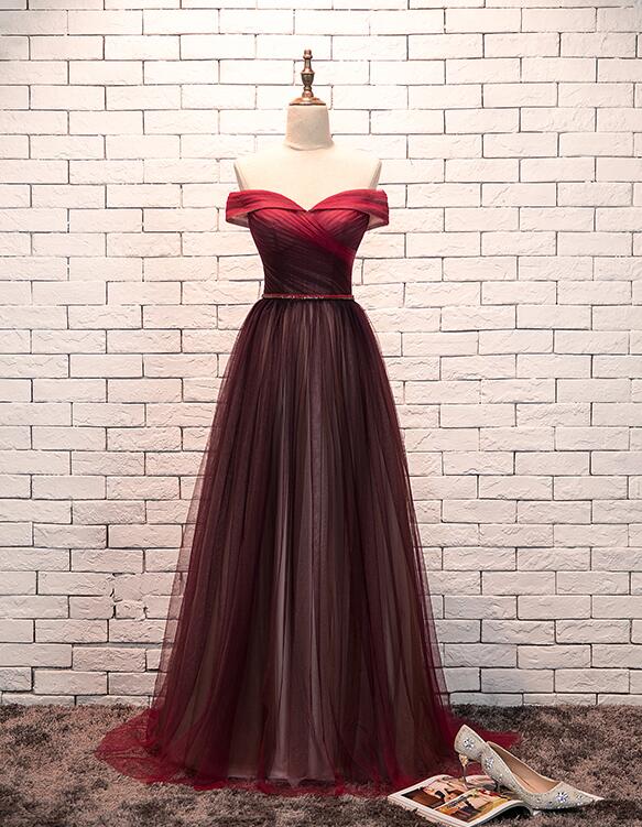 Gradient Red And Black Tulle Sweetheart Party Dress 2019, Long Formal Gown 2019