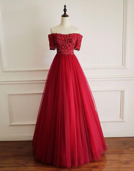 Beautiful Red Tulle Long Party Dress 2019, Red Formal Gown, Long Party Dress