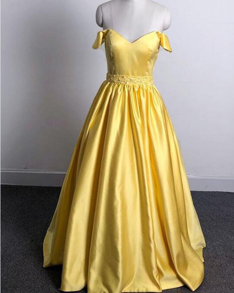 Yellow Satin Party Dress 2019, Long Formal Gown 2019