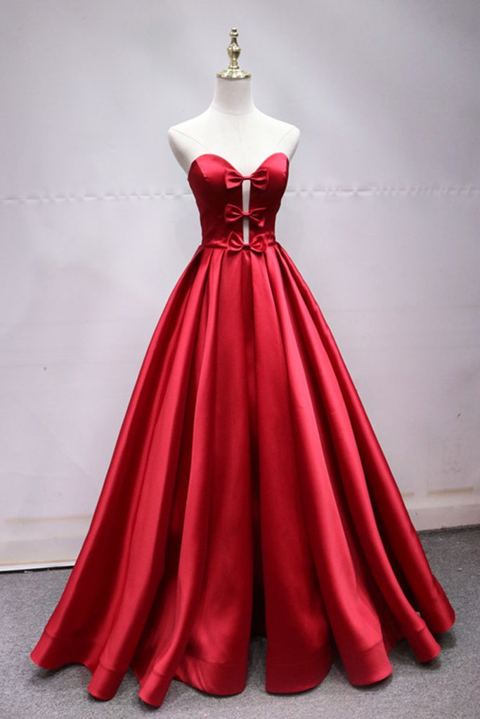 Charming Red Long Party Dress, Satin Long Formal Gown 2019